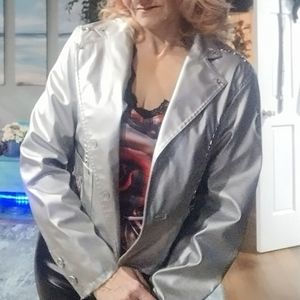 Silver Metallic studded faux leather jacket